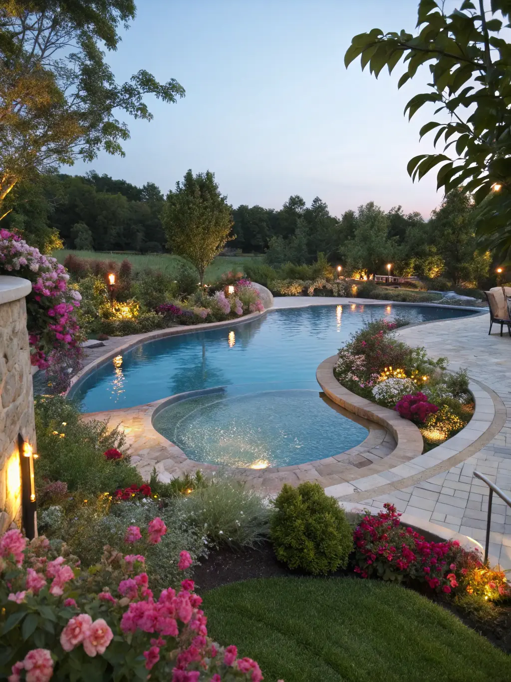 A luxurious swimming pool installed by Paballo Covenant, featuring modern design elements and high-end finishes, set in a beautifully landscaped backyard.